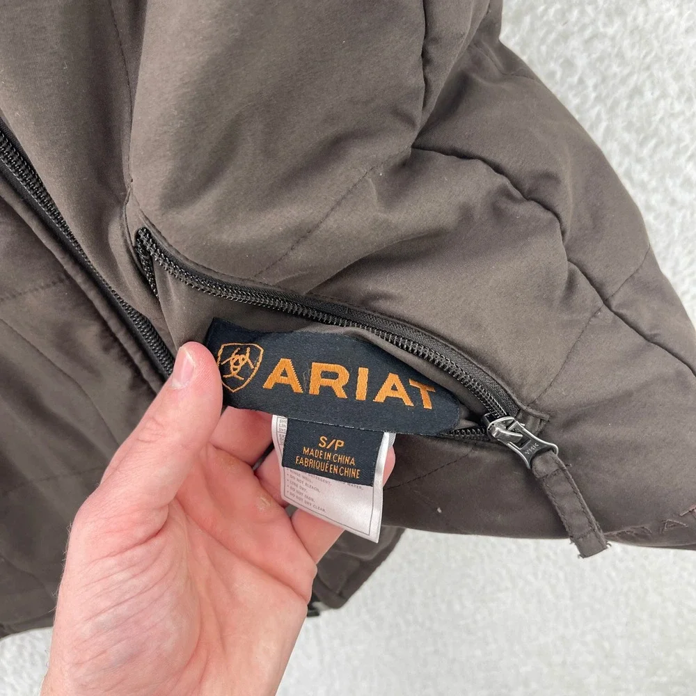Ariat Vest Mens S Brown Fleece Lined Quilted Full Zip Cowboy Workwear Outdoor